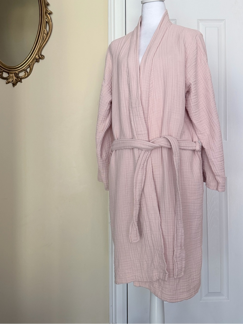 Parachute Home Cloud Cotton Robe Blush Pink Gauze Bathrobe Belted Size M